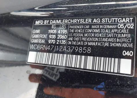 2002 Mercedes-Benz C 230 from USA, damaged, VIN WDBRN47J12A379858